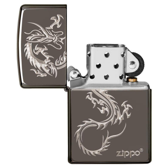 Zippo Lighter - Sharp Chinese Dragon Black Ice Zippo Zippo   