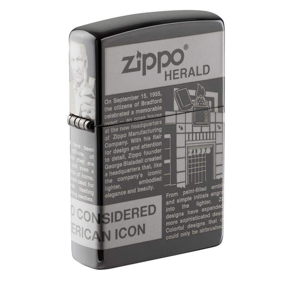 Zippo Lighter - Newsprint MultiCut Black Ice Zippo Zippo   