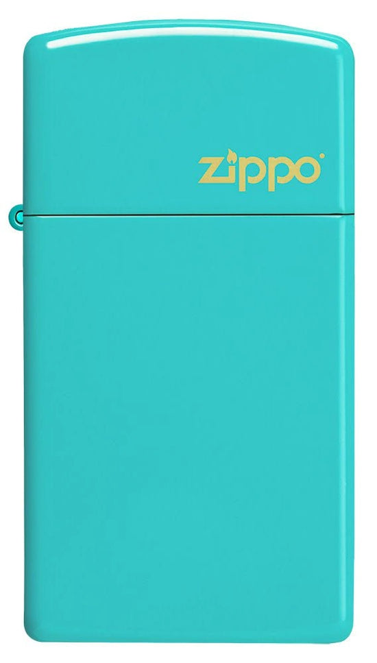 Zippo Lighter - Slim Flat Turquoise w/ Zippo Logo