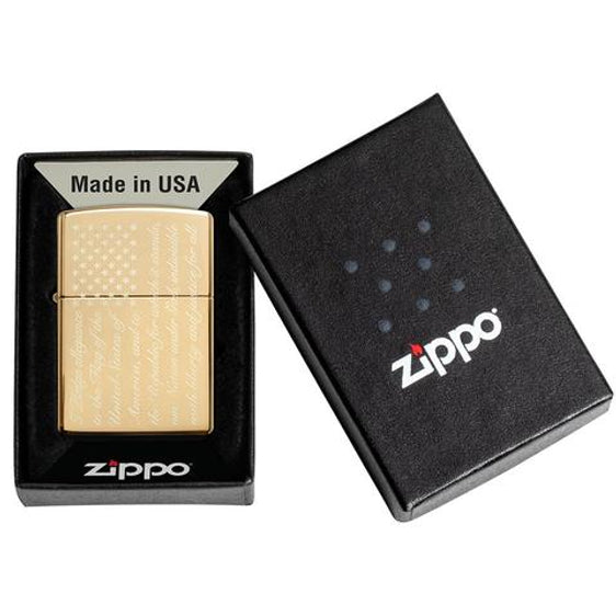 
Zippo Lighter - Pledge of Allegiance Design High Polish Brass