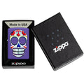 
Zippo Lighter - Day of the Dead Sugar Skull on Purple Matte Finish