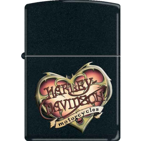 Zippo Lighter - Harley Davidson Hearts Black Matte Zippo Zippo   