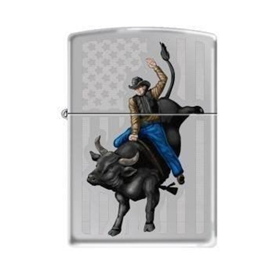 Zippo Lighter - Cowboy Riding Bull High Polished Chrome Zippo Zippo   