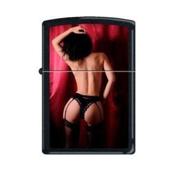 Zippo Lighter - View From Behind Red Curtain Black Matte Zippo Zippo   