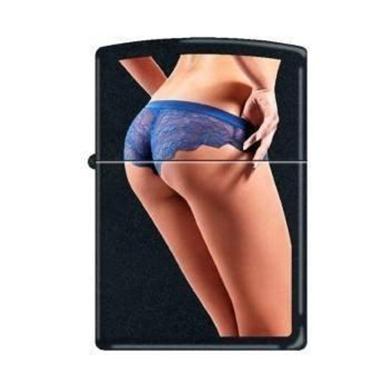 Zippo Lighter - Sexy Girl in Blue Panties Black Matte