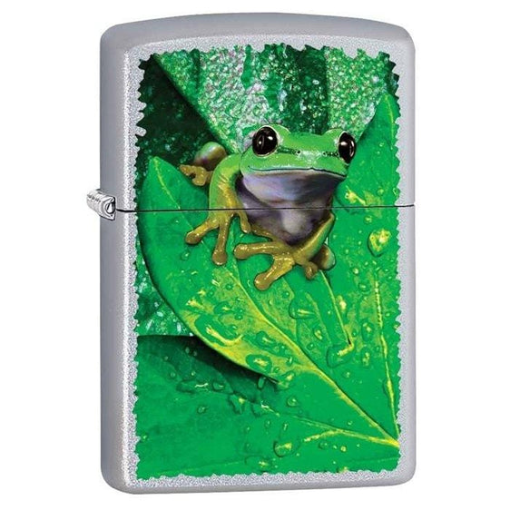 Zippo Lighter - Frog On Leaf Satin Chrome Zippo Zippo   