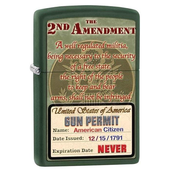 Zippo Lighter - 2nd Amendment Gun Permit Green Matte Zippo Zippo   