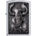 Zippo Lighter - Bull Skull Satin Chrome Zippo Zippo   
