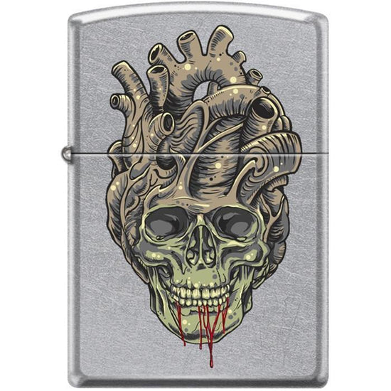 Zippo Lighter - Tattoo Skull Heart Street Chrome