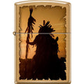Zippo Lighter - Indian Silhouette Brushed Brass Zippo Zippo   