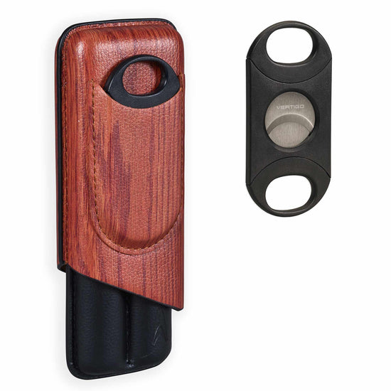 Lotus  2-Stick Cigar Case w/Cutter Gift Set - Wood Print Finish