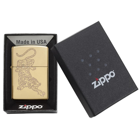 Zippo Lighter - Fierce Tiger High Polish Brass Zippo Zippo   