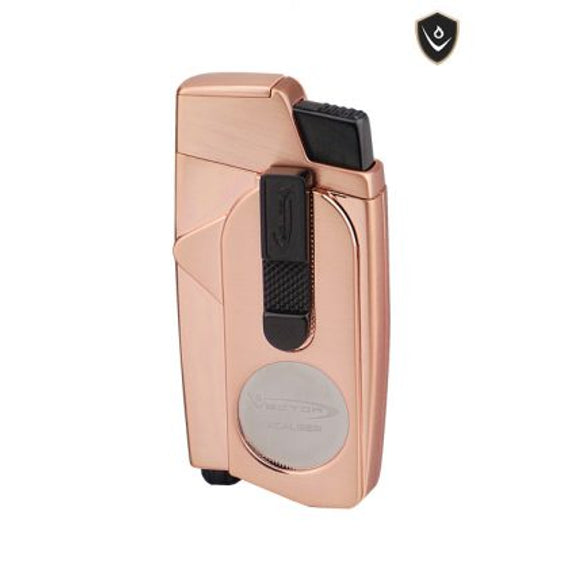 Vector Xcaliber Double Flame Lighter with Cutter Lighter Vector Copper Gold Satin  