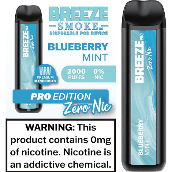 Breeze Pro Disposable Pod Vape Flavor - Blueberry Mint 0% Nic