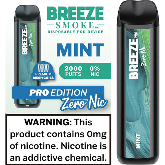 Breeze Pro Disposable Pod Vape Flavor - Mint 0% Nic