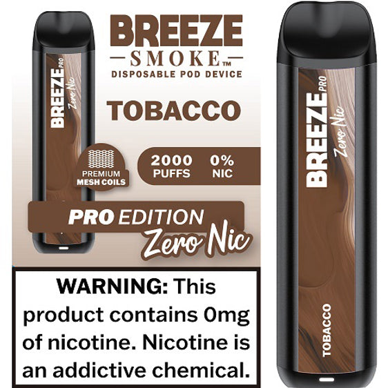 Breeze Pro Disposable Pod Vape Flavor - Tobacco 0% Nic