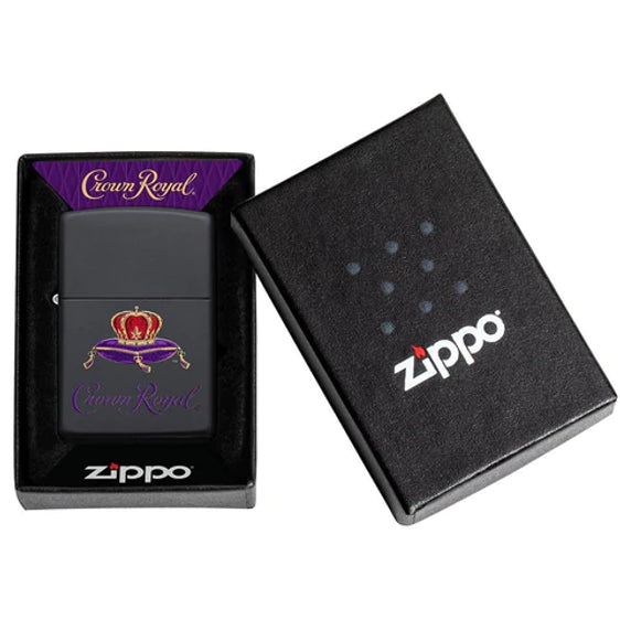Zippo Lighter - Crowned Crown Royal Black Matte Zippo Zippo   
