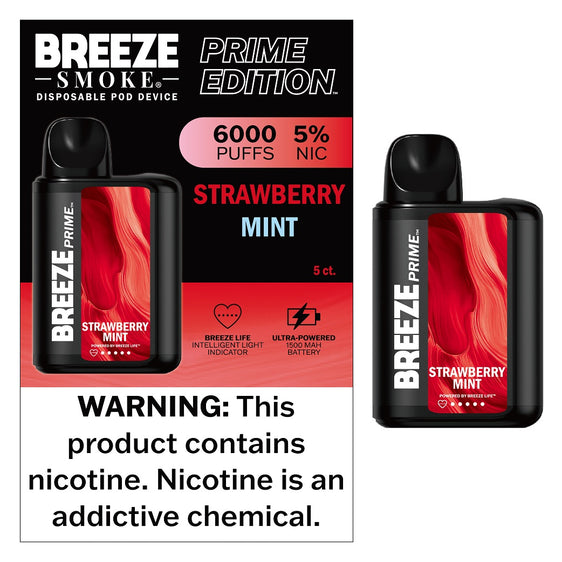 
Breeze Prime Disposable Vape - 6000 Puffs - Strawberry Mint