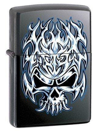 Zippo Lighter - Flaming Chrome Skull Licorice