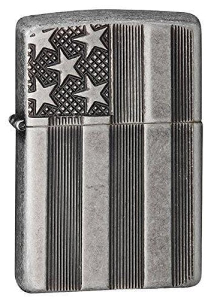 Zippo Lighter - American Flag Armor Antique Silver Plate