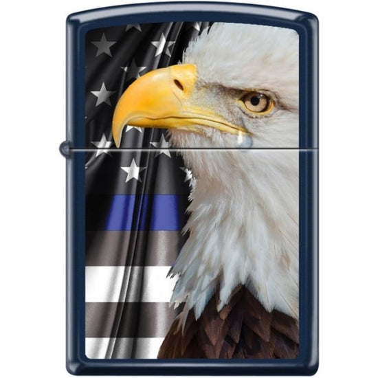 Zippo Lighter - Eagle w/ Flag Navy Blue Matte