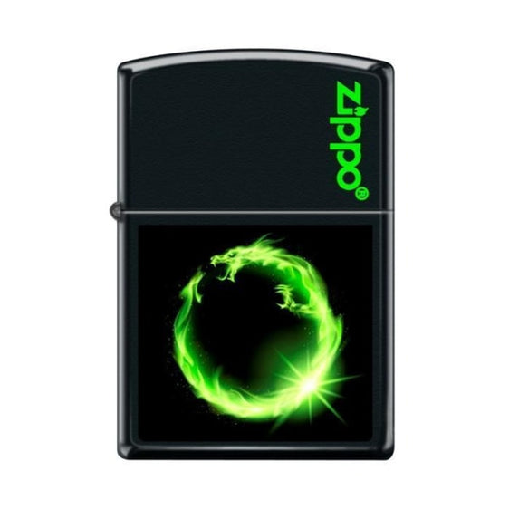 Zippo Lighter - Green Fire Dragon Ring Black Matte Zippo Zippo   