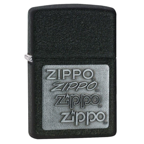Zippo Lighter - Black Crackle® Silver Zippo Logo Zippo Zippo   