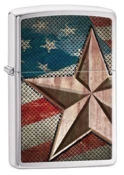 Zippo Lighter - Retro Star Brushed Chrome