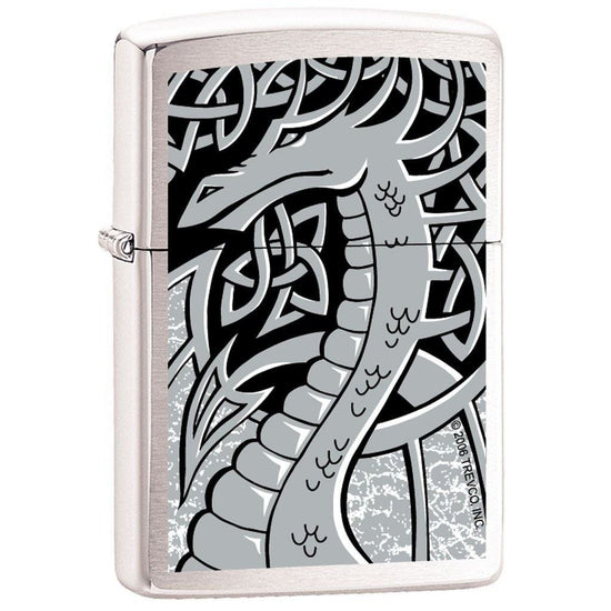 Zippo Lighter - Silver Dragon Brushed Chrome